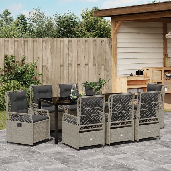 vidaXL Garten Essgruppe 9 pcs Hellgrau Poly-Rattan