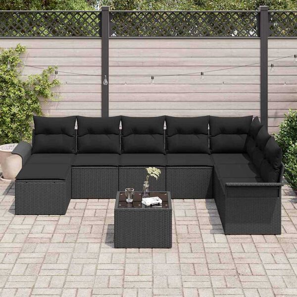 vidaXL Garten-Sofa-Set mit Kissen mit Speicher 9 pcs Beige Poly Rattan