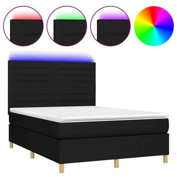 vidaXL Boxspringbett mit Matratze & LED Schwarz 140x190 cm Stoff