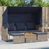 vidaXL Gartensofa 3-Sitzer mit Baldachin und Hockern Grau Poly Rattan