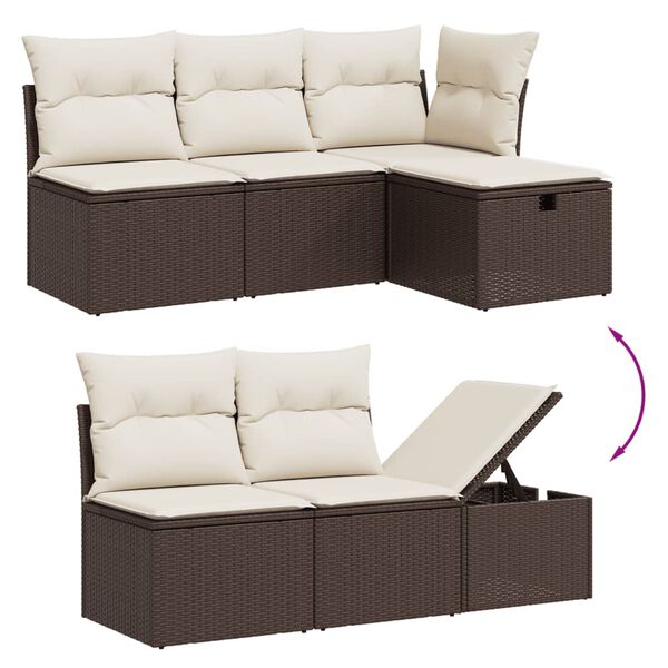vidaXL 5-tlg. Garten-Sofagarnitur mit Kissen Braun Poly Rattan