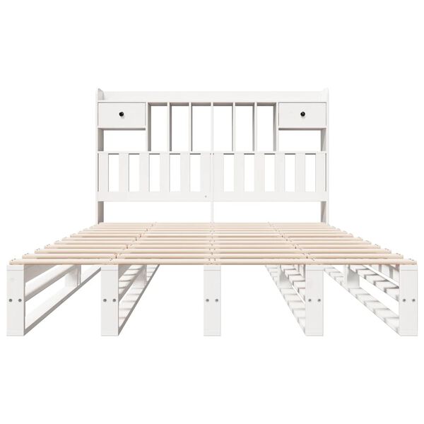 vidaXL Massivholzbett mit Regal ohne Matratze Wei&szlig; 150x200 cm Kiefer