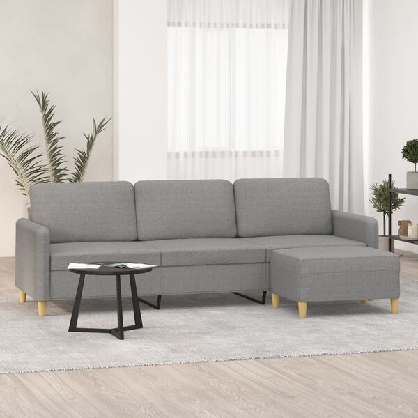 vidaXL 3-Sitzer-Sofa mit Hocker Hellgrau 210 cm Stoff