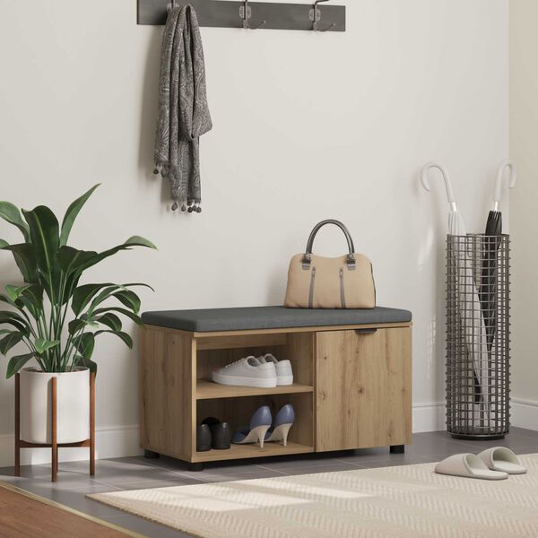 vidaXL Flurbank mit Kissen mit Regal Artisan-Eiche 80 x 38 x 46 cm