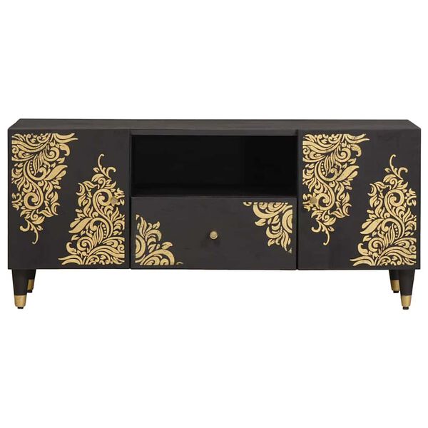 vidaXL TV-Schränk mit Regal Schwarz 105 x 33 x 46 cm Massivholz Mango