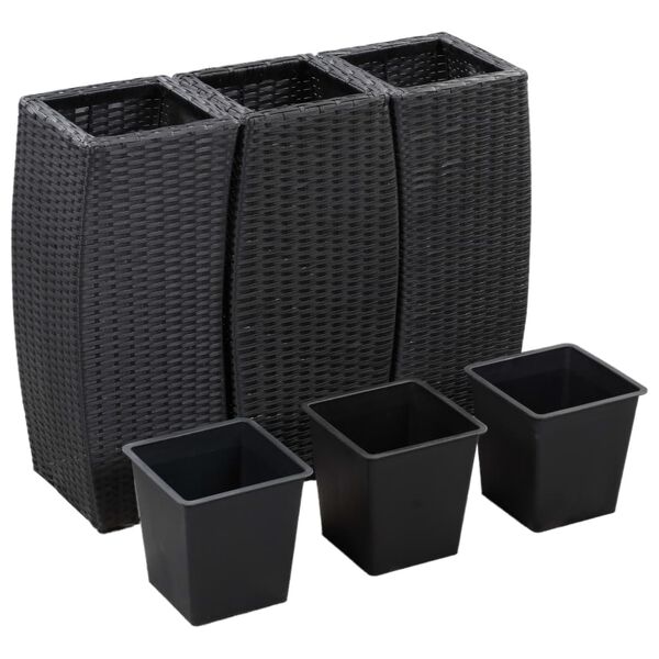 vidaXL Garten-Hochbeete 3-tlg. Poly Rattan Schwarz