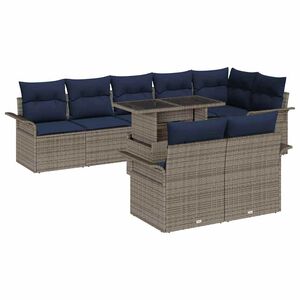 vidaXL Gartensofa-set mit Kissen mit Speicher 9 pcs Grau Poly Rattan