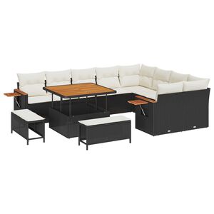 vidaXL Gartensofa-set mit Kissen 13 pcs Schwarz und Creme Poly-Rattan