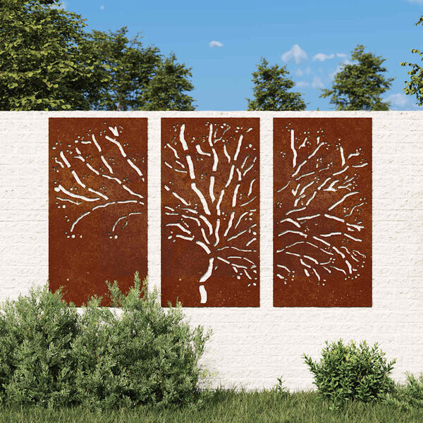 vidaXL 3-tlg. Garten-Wanddeko 105x55 cm Cortenstahl Baum-Design
