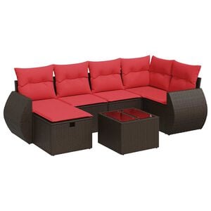 vidaXL 7-tlg. Garten-Sofagarnitur mit Kissen Braun Poly Rattan
