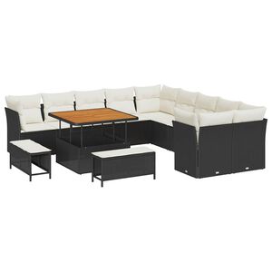 vidaXL Gartensofa-set mit Kissen 13 pcs Schwarz und Creme Poly-Rattan