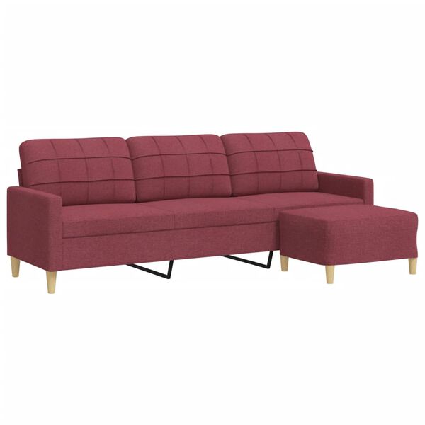 vidaXL 3-Sitzer-Sofa mit Hocker Weinrot 210 cm Stoff
