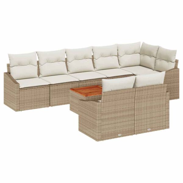 vidaXL Gartensofa-set mit Kissen 9 pcs Beige Poly-Rattan