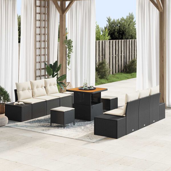 vidaXL Garten-Sofa-Set mit Kissen 9 pcs Schwarz Poly Rattan