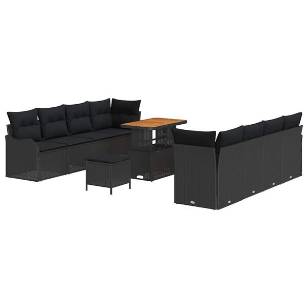 vidaXL Garten-Sofa-Set mit Kissen mit Speicher 11 pcs Schwarz