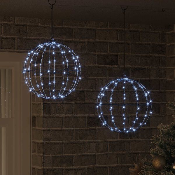 vidaXL Ball mit 192 LEDs 2 pcs Kaltwei&szlig; 31,5 x 31,5 x 32 cm Metall