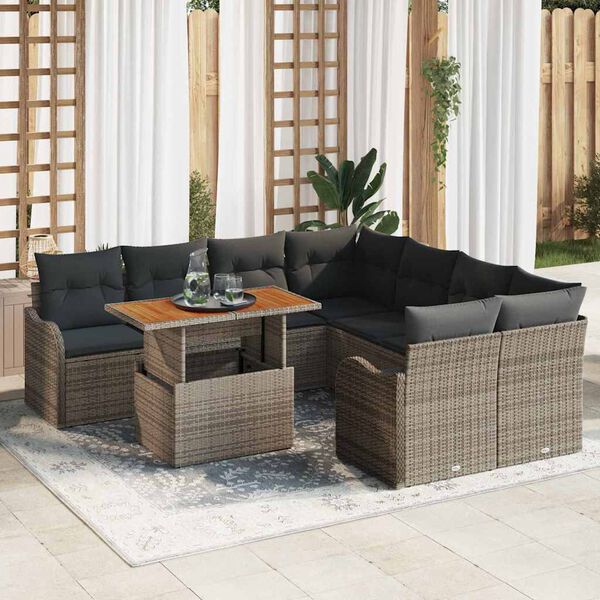 vidaXL Garten-Sofa-Set mit Speicher 9 pcs Grau Poly Rattan