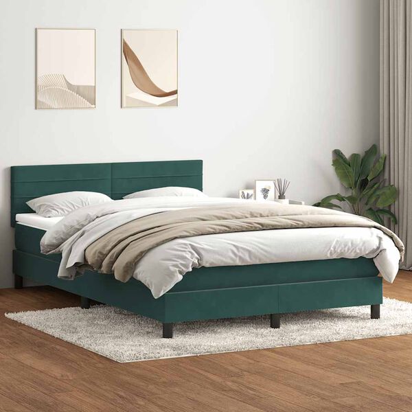 vidaXL Boxspringbett mit Matratze Dunkelgr&uuml;n 160x220 cm Samt