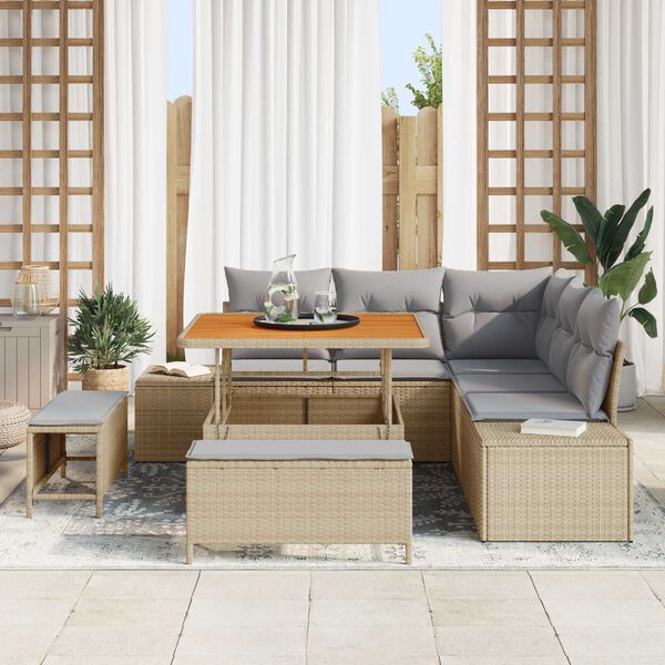 vidaXL Garten-Sofa-Set mit Kissen 8 pcs Beige Poly Rattan