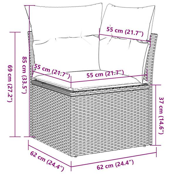 vidaXL 10-tlg. Garten-Sofagarnitur mit Kissen Grau Poly Rattan