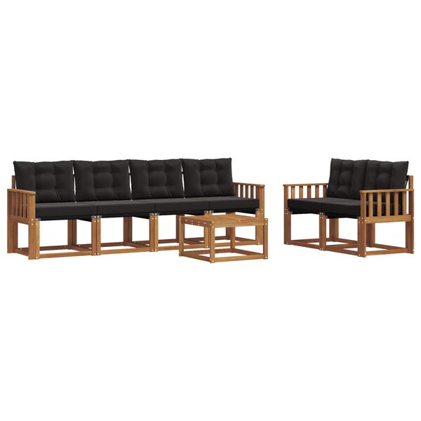 vidaXL Outdoor-Sofagarnitur mit Kissen 7 pcs Nat&uuml;rlich und Schwarz