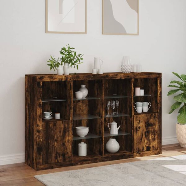 vidaXL Sideboards mit LED-Leuchten 3 Stk. R&auml;uchereiche Holzwerkstoff
