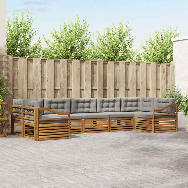 vidaXL Sofagarnituren 7 pcs Nat&uuml;rlich und Hellgrau Massivholz Akazie