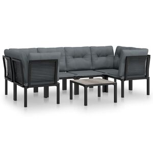 vidaXL 7-tlg. Garten-Lounge-Set Schwarz und Grau Poly Rattan