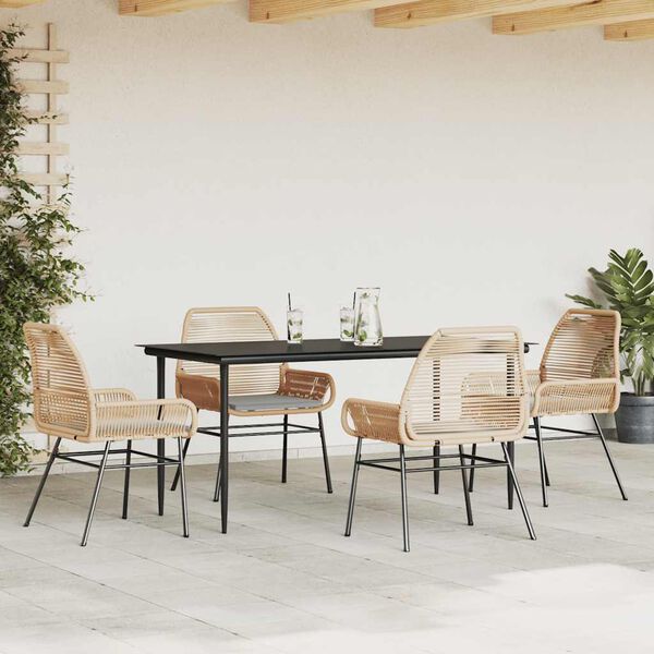 vidaXL 5-tlg. Garten-Essgruppe mit Kissen Braun Poly Rattan Glas