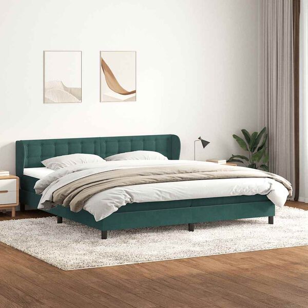 vidaXL Boxspringbett mit Matratzen Dunkelgr&uuml;n 180x210 cm Samt