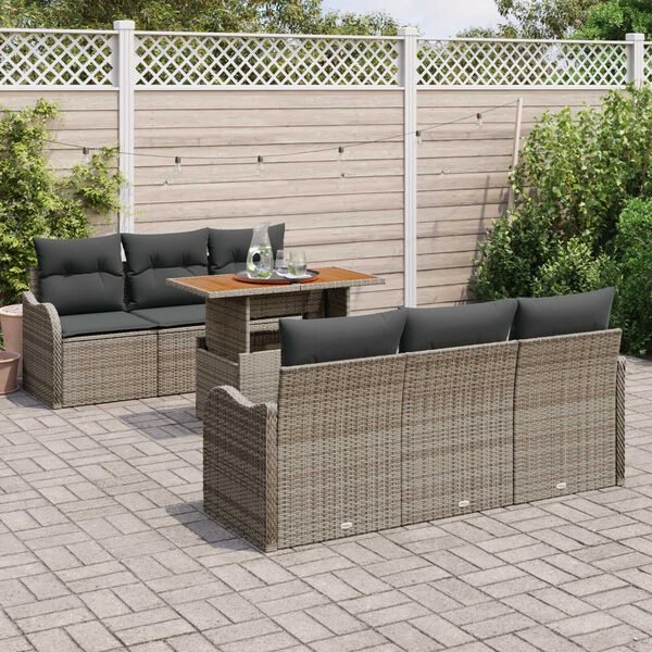 vidaXL Garten-Sofa-Set mit Speicher 7 pcs Grau Poly Rattan