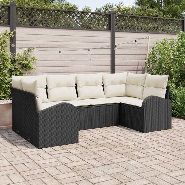 vidaXL Gartensofa-set mit Kissen 6 pcs Schwarz und Weiß Poly-Rattan