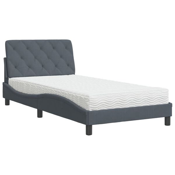 vidaXL Bett mit Matratze Dunkelgrau 100x200 cm Samt