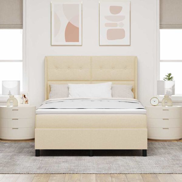 vidaXL Boxspringbett mit Matratze Creme 140 x 190 cm Stoff
