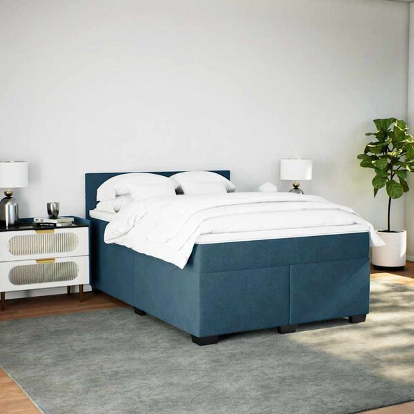 vidaXL Boxspringbett mit Matratze Blau 140x190 cm Samt