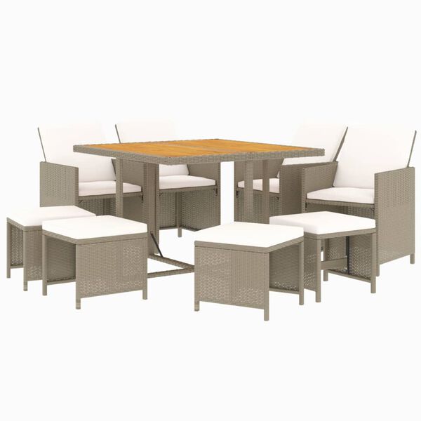 vidaXL 9-tlg. Garten-Essgruppe mit Kissen Poly Rattan Beige
