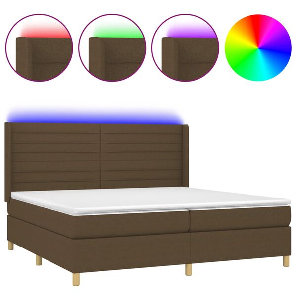 vidaXL Boxspringbett mit Matratze & LED Dunkelbraun 200x200 cm Stoff