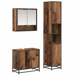 vidaXL Badezimmerm&ouml;bel-Set mit Regal 3 pcs Altholz Holzwerkstoff