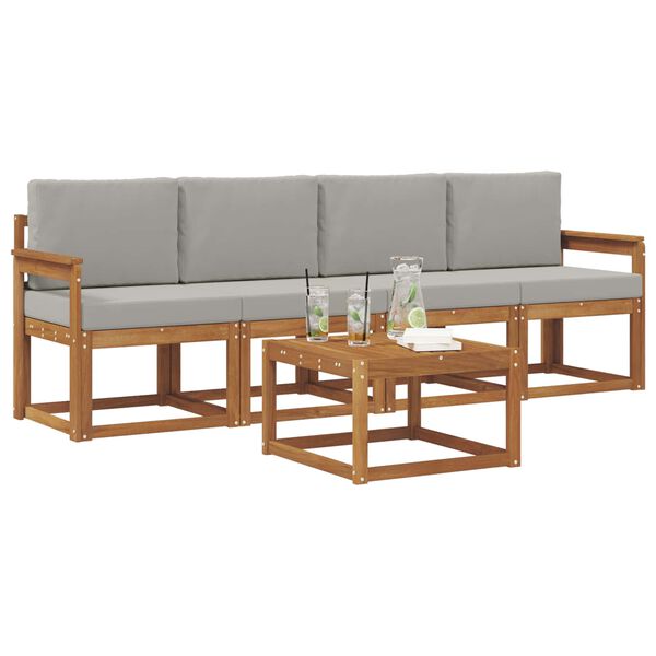 vidaXL Outdoor-Sofagarnitur mit Kissen 5 pcs Nat&uuml;rlich und Hellgrau