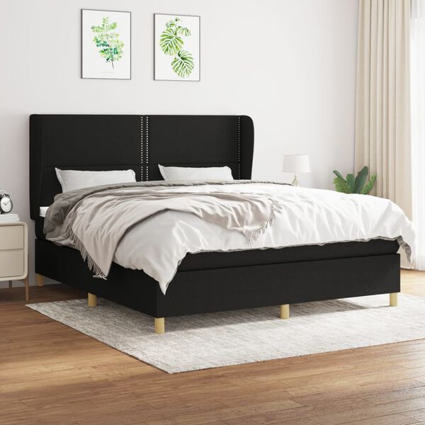 vidaXL Boxspringbett mit Matratze Schwarz 160x200 cm Stoff