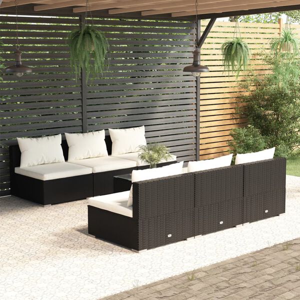 vidaXL 7-tlg. Garten-Lounge-Set mit Auflagen Poly Rattan Schwarz