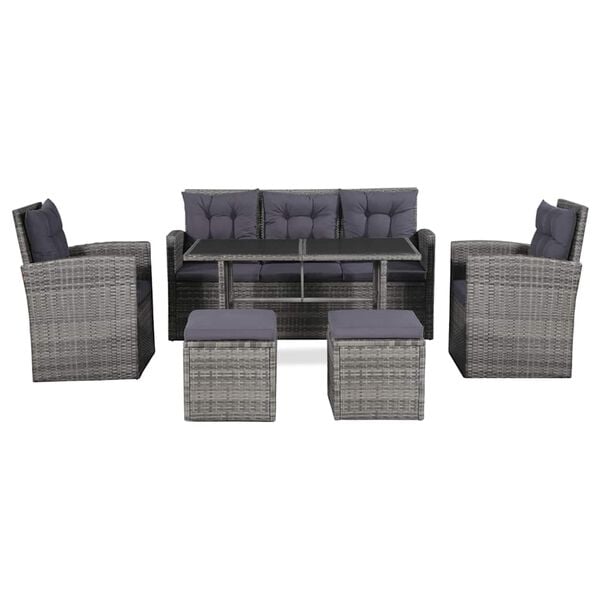 vidaXL 6-tlg. Garten-Lounge-Set mit Auflagen Poly Rattan Grau