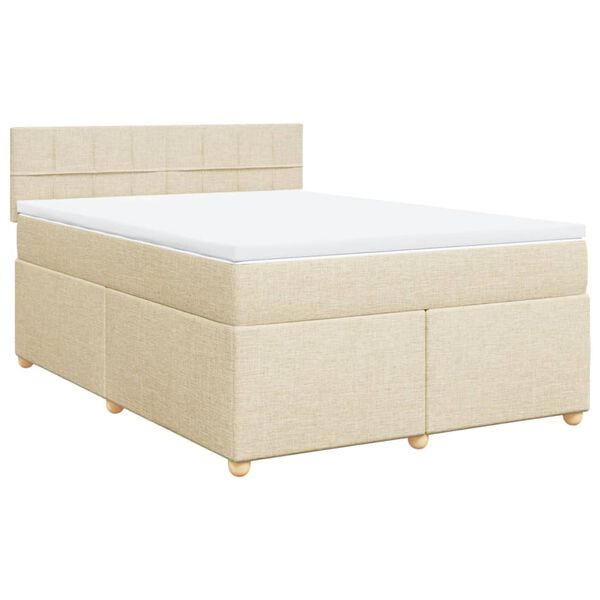 vidaXL Boxspringbett mit Matratze Creme 160x200 cm Stoff
