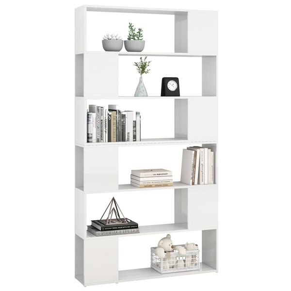 vidaXL Bücherregal Raumteiler Hochglanz-Weiß 100x24x188 cm