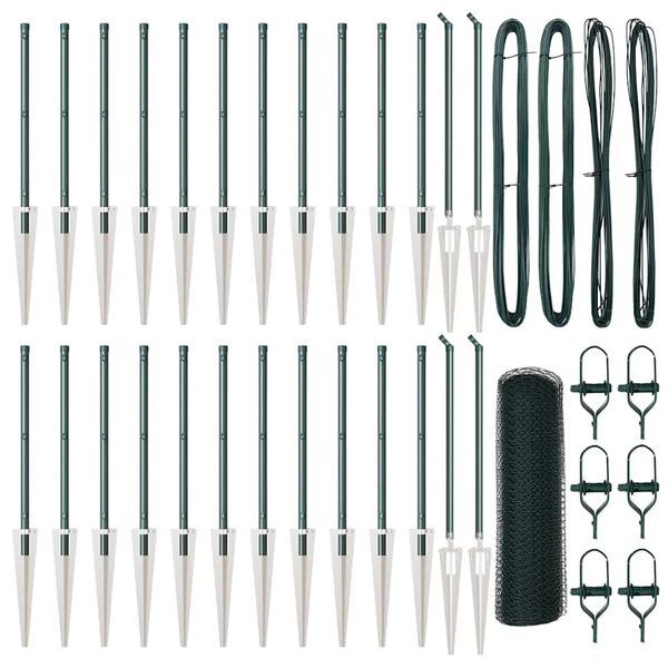 vidaXL Zaunpfosten Gr&uuml;n 50 x 1 m (13 mm Maschendraht) Stahl und PVC