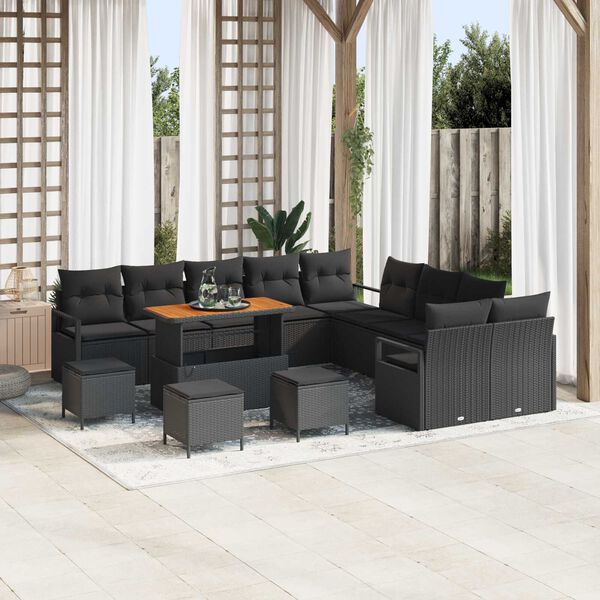 vidaXL Garten-Sofa-Set mit Kissen 14 pcs Schwarz Poly Rattan