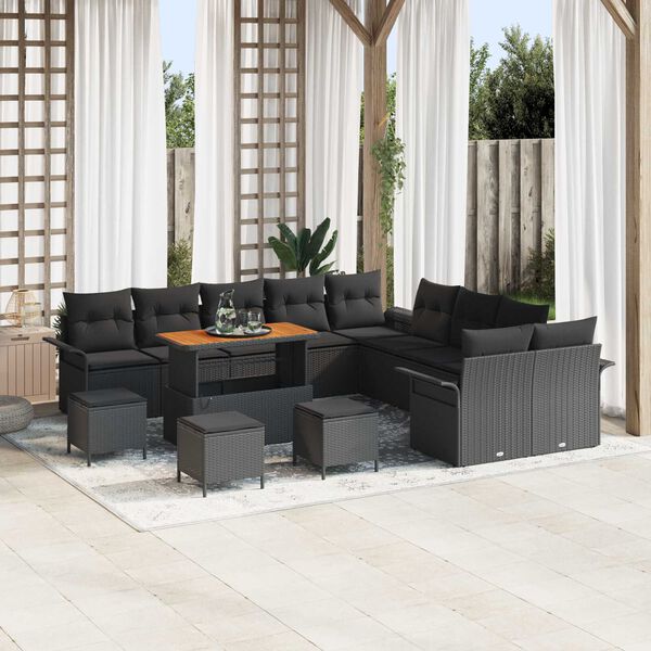 vidaXL Garten-Sofa-Set mit Kissen mit Speicher 14 pcs Schwarz
