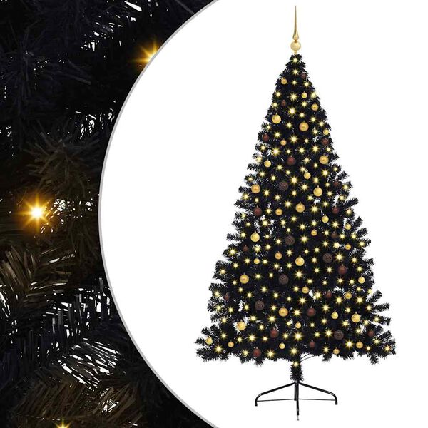 vidaXL K&uuml;nstlicher vorbeleuchteter Weihnachtsbaum Schwarz 240 cm PVC