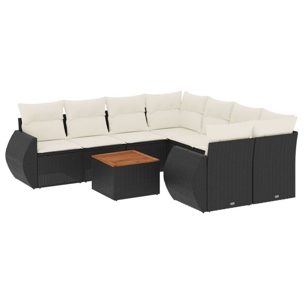 vidaXL 9-tlg. Garten-Sofagarnitur mit Kissen Schwarz Poly Rattan