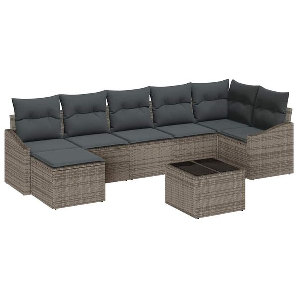 vidaXL Sofa Set mit Kissen 8 pcs Grau Poly Rattan